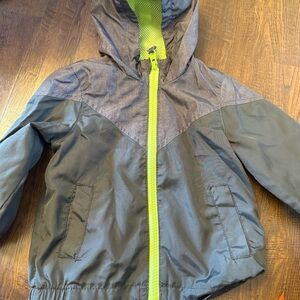 Carter’s Lightweight Hooded Jacket 18M Gray Neon Green Zip Windbreaker Toddler